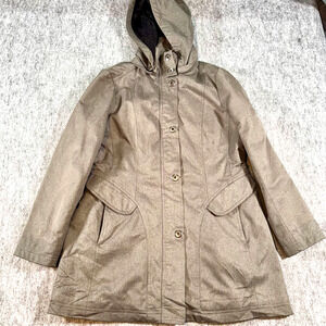 Kristen Blake Hooded Softshell Coat Women L Olive Green Rain Jacket Fleece Lined
